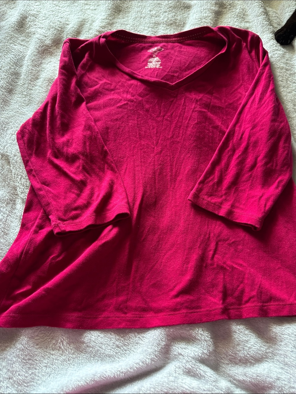 St. John's Bay V-Neck Three-Quarter Sleeve Top in Fuchsia